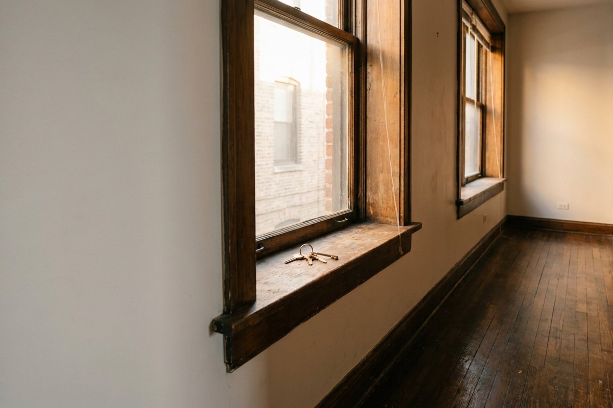 An empty Chicago apartment after a sale, bare floors and tall windows in afternoon light